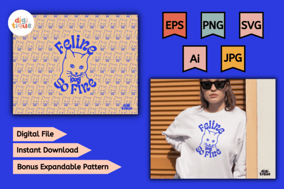Feline so Fine Cat T-shirt Design SVG
