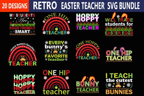 Retro Easter Teacher Svg Bundle