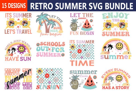 Retro Summer Svg Bundle for Crafts and Graphics